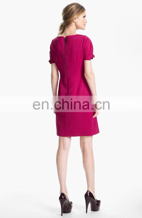 CHEFON knotted cuffs simple fit-and-flare fashion lady dress 2017
