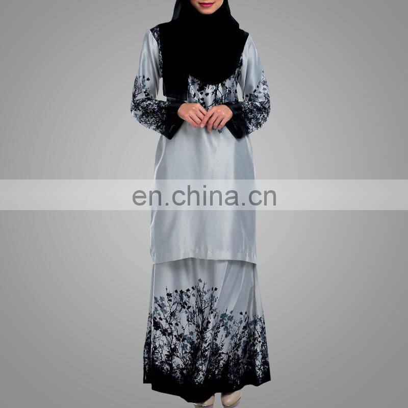 2017 Customized Printing Muslim Baju Kurung Modern Style Abaya High Quality Elegant Muslimah Women Baju Suit