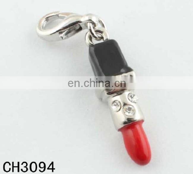 Custom Popular gold / silver plating cute 3D red enamel Lipstick Pendant charms for Girls