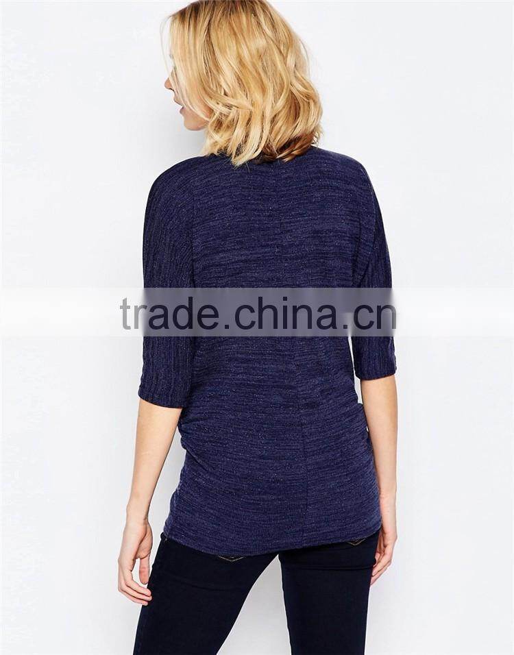 New unique style purple half sleeve zipper front breastfeeding nursing stretch jersey maternity tops