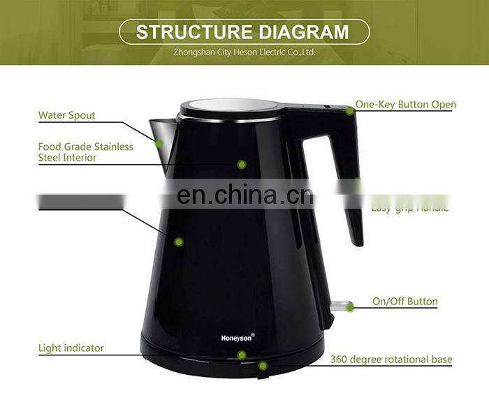 Honeyson water kettle for hotel electric stainless steel 304 supplier 1000W 1.2L