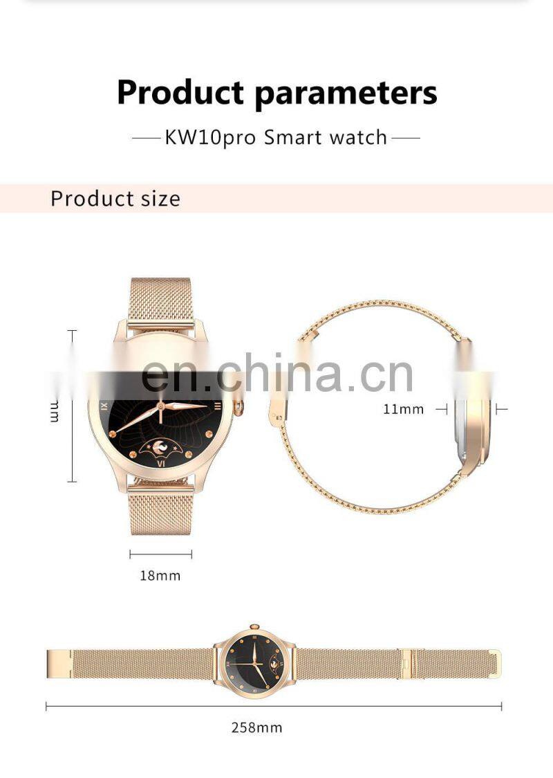 KW10 PRO Lady Women Full Touch Screen IP68 Waterproof Heart Rate Monitor Fitness Stainless Steel Strap Reloj Smart Watch