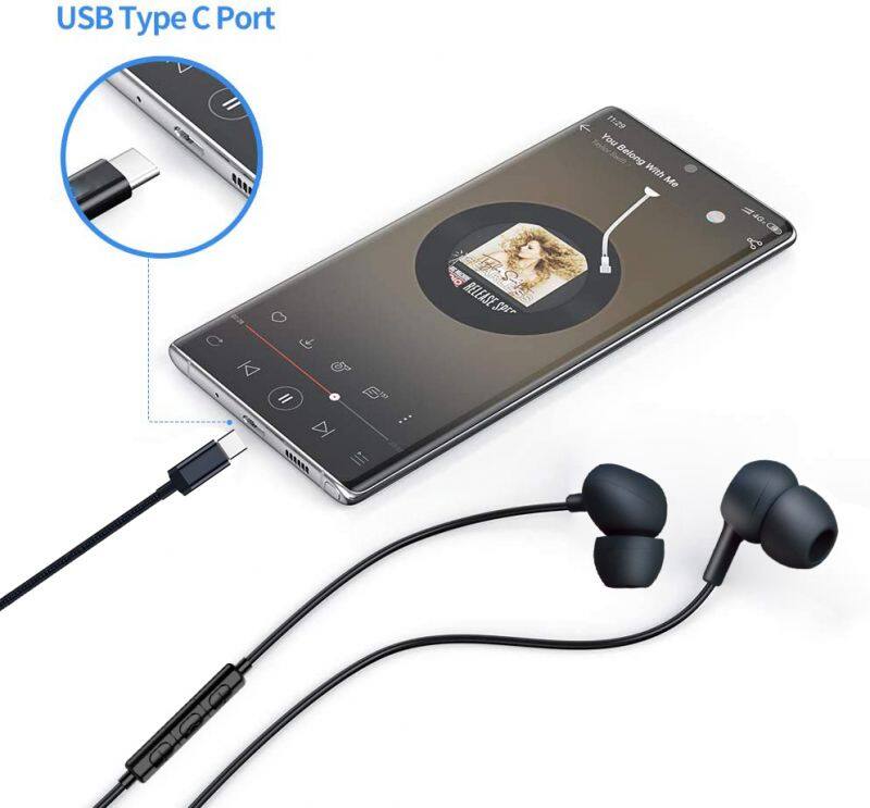 Black digital earphone type c earbuds type-c usb c headphones with mic for huawei mobile
