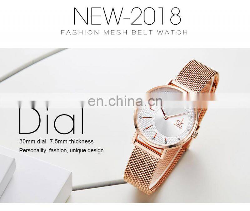SHENGKE Hot Selling SS Mesh Band Watch IP Plated Rosegold Luxury Ladies Watch K0093L