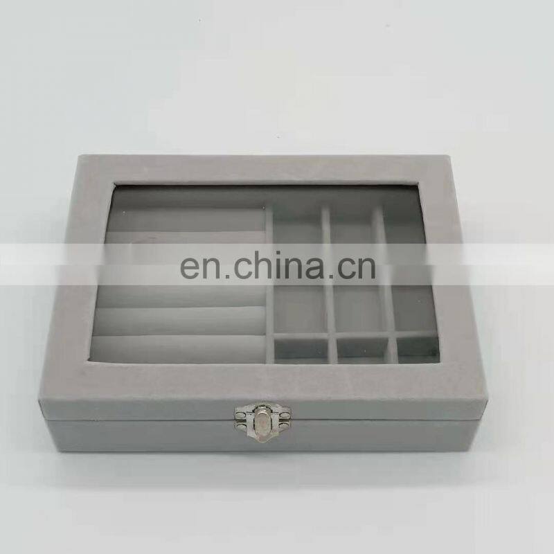 Velvet Glass Ring Earring Jewelry Display Organizer Box Tray Holder Storage Case