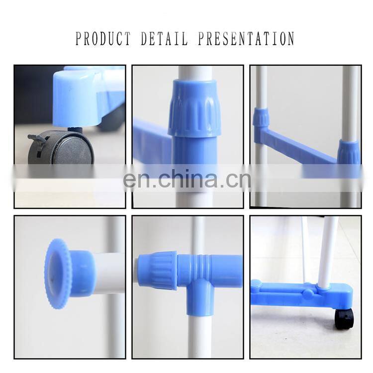 Telescopic sliding non punching clothes hanger iron double pole clothes hanger with wheels