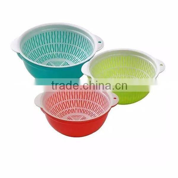 Round Plastic Colander Sieve with Tray for Vegetable and Fruit
