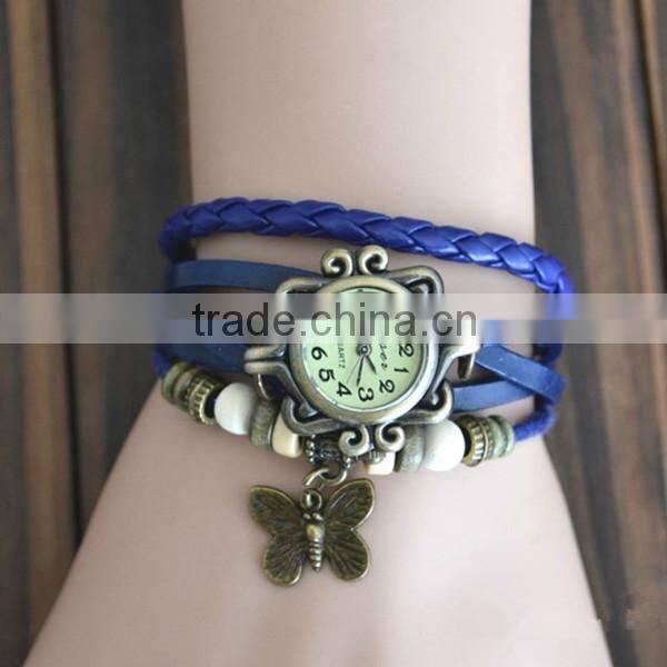 watch movements quartz for girls with leather strap, bronzed watch case