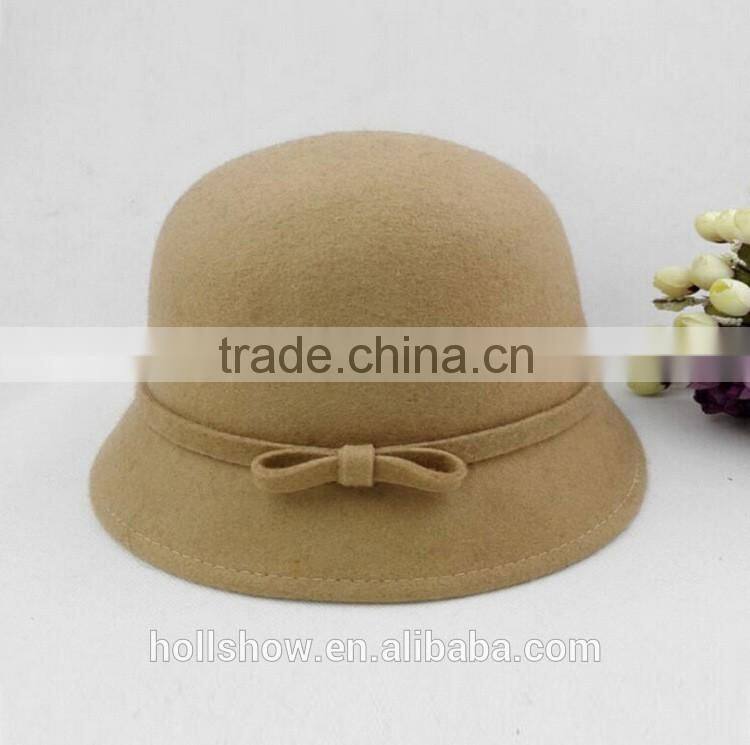 British Style Bowknot Ribbon Dome Wool Felt Elegant Charm Women Church Hat