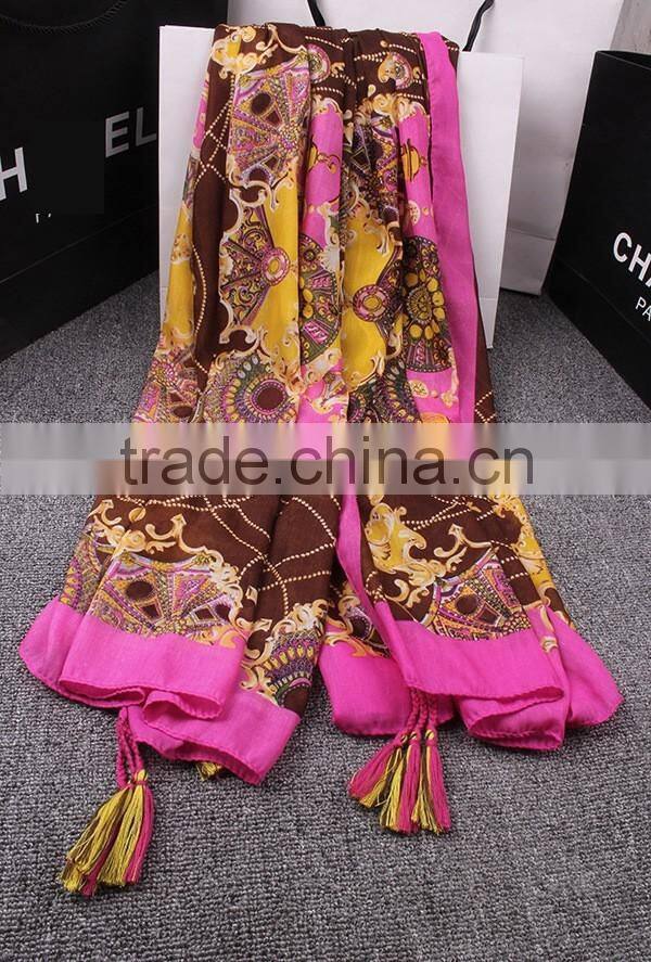 Charm Rose Color Printing Tassel Style Sun-proof Beach Pashmina Scarf