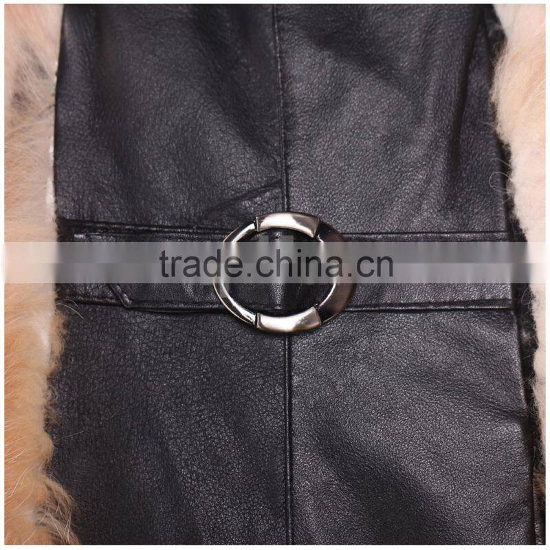 QD30559 Women Winter Mid-long Genuine Ombre Color Raccoon Fur Vest with Sheep Skin