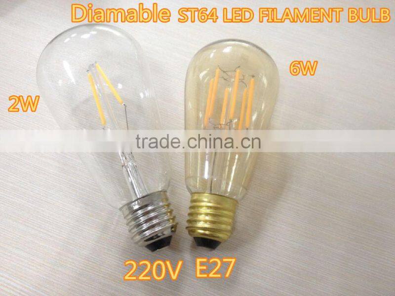 vintage Edison 120V E26 led filament bulbs dimmable full glass ETL ST64 led filament bulb lights lamp energy saving 2700K for US