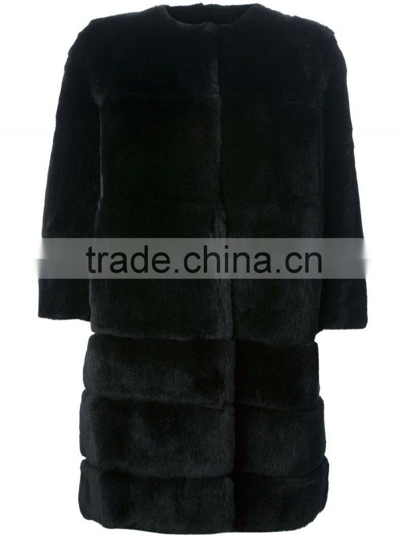 rex14008 long women cheap black rex rabbit coat