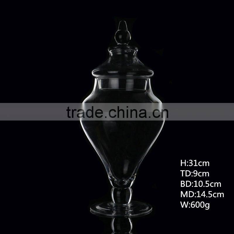 Clear transparent storage jar Christmas gift with lid sodalime glass unique handblown manufacturing