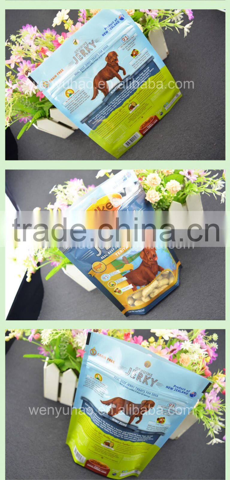 OEM custom made High quality stand up pet food bag with zipper top and clear window