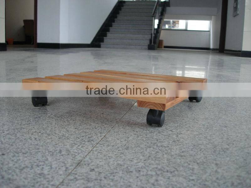 wooden flower stand with wheels/wooden stand can put flowerpot and move easily