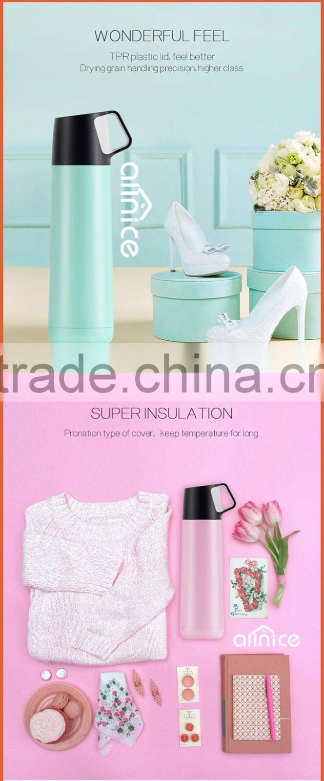 Wholesale 500ml gift with logo stainless steel vacuum bottle/double wall water bottle