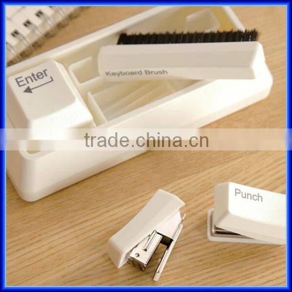 Multi purpose office Keyboard Stationery with brush stapler paper punch, school desk drawer organizer keyboard stationery