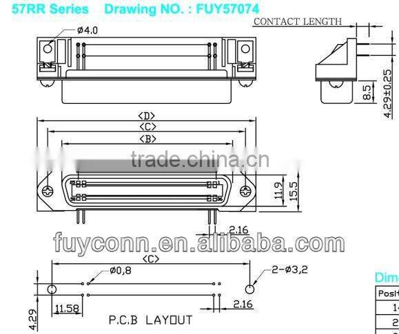 57 Series Centronics PCB Mounting Right Angle DIP Solder Receptacle Connector Female Champ 2.16mm pitch