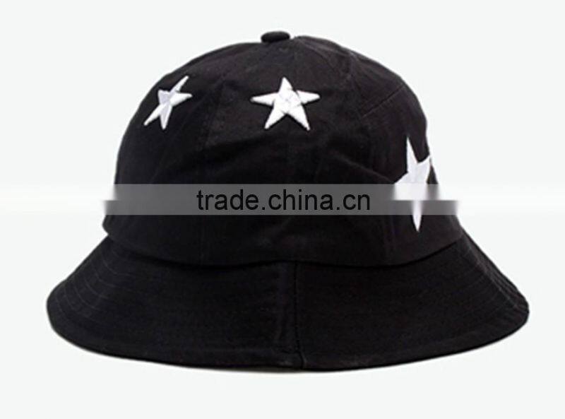 2014 fashion black 3d stars embroidery folded bucket hat