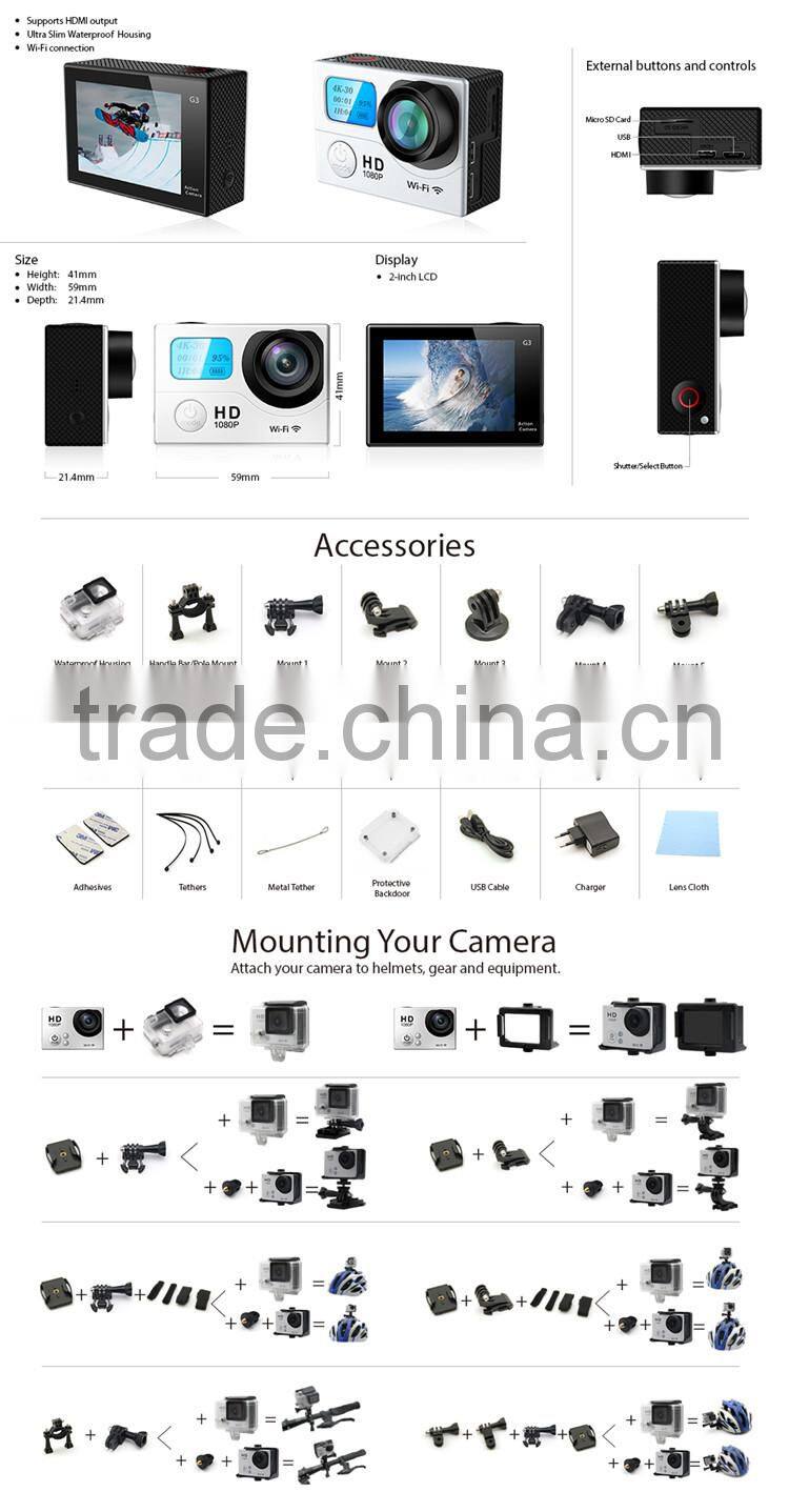 China Factory Supplier Cheap 1080P Full HD Dual Screen Outdoor Sport DV Camera