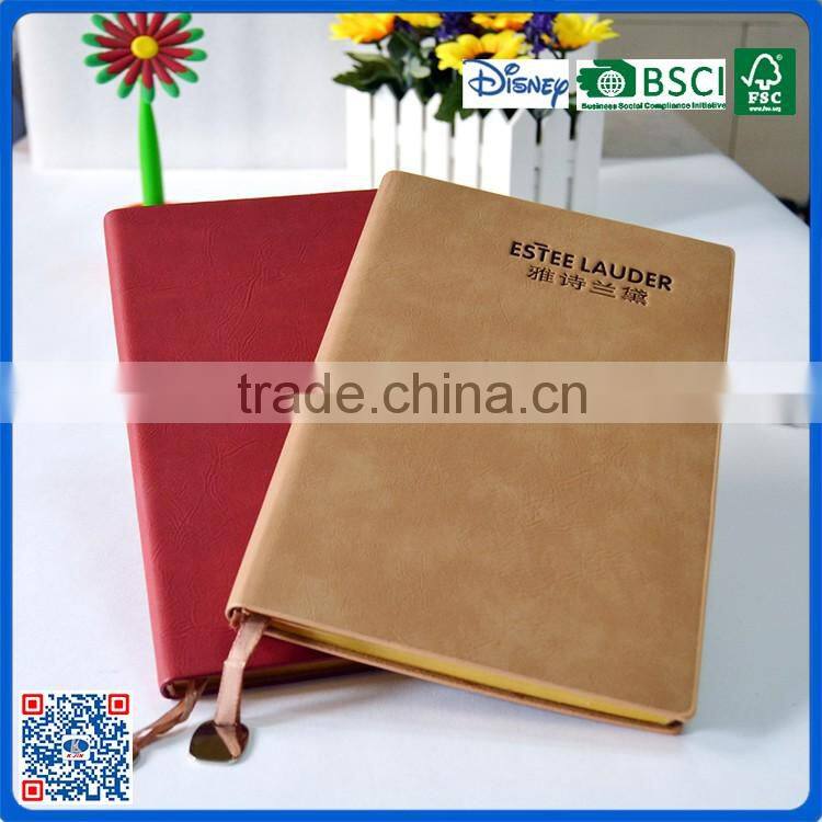 Factory supply refillable leather cover hardcover notebook with metal bookmark tag for gifts