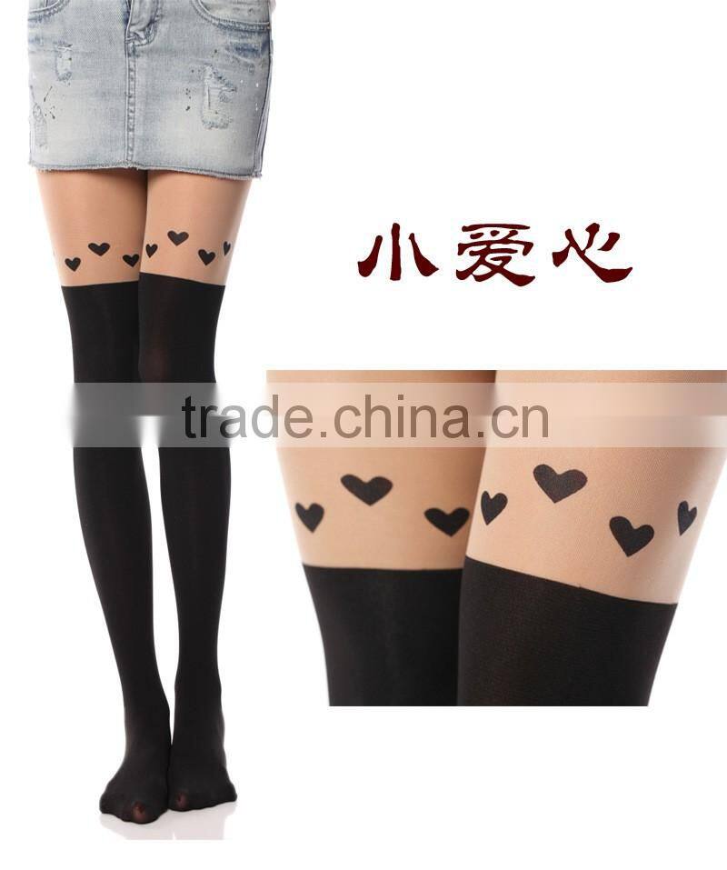 WONDQ Sexy Cat Heart Rose Tattoo Pantyhose And Tights Woman