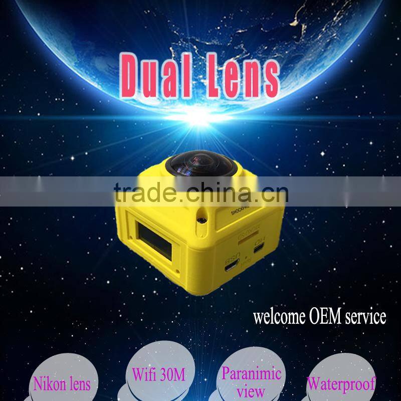 2016 New arrival Go Pro Style dual lens panoview 360 degree all viewer sport action camera