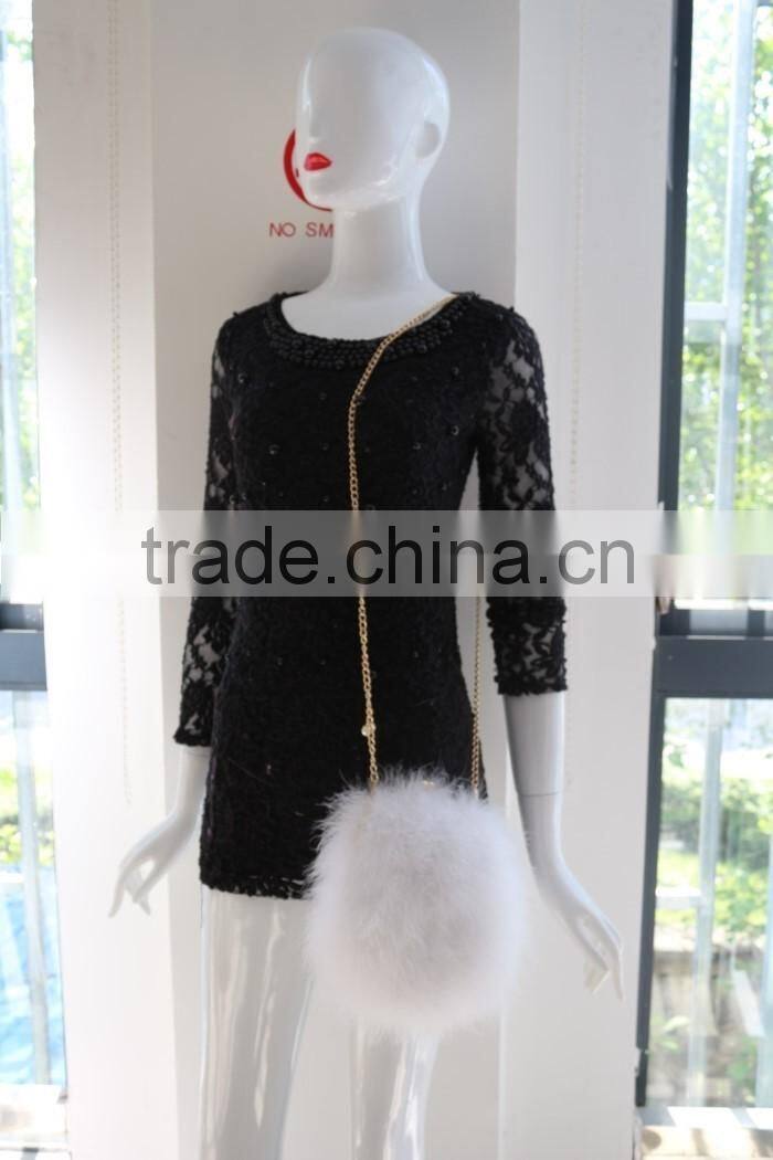 Dyed color women fashion feather fur bag turkey feather shoulder bag