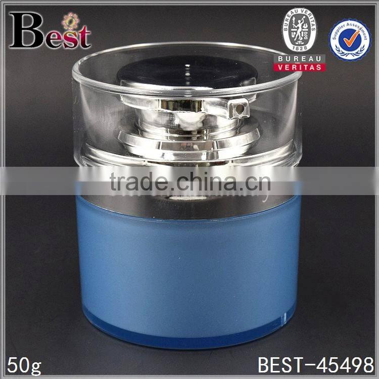 50g blue plastic luxury cosmetic acrylic airless jars for cream silver pump