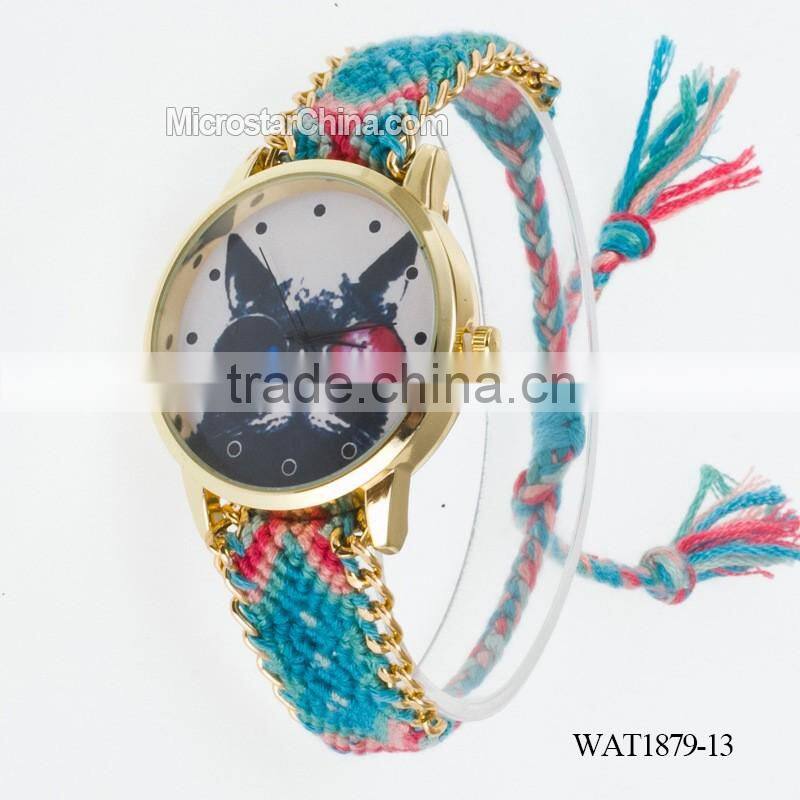 Elastic knitting watch chain cat face quartz watch price