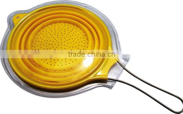L size collapsible silicone strainer, foldable silicone colander, silicone kitchen tools strainers,100% Food grade