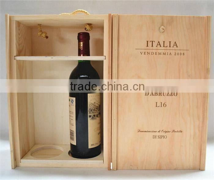 High quality slide top 2 bottles wooden wine box,hot sale wood slide box