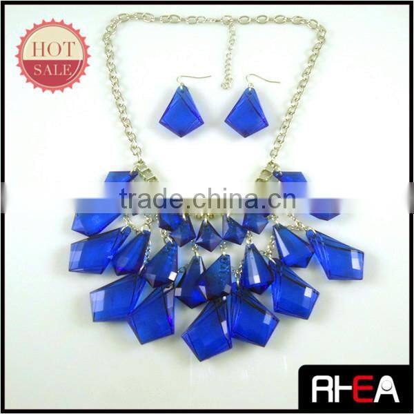 Handmade Craft Blue Acrylic Pendant Necklace and Earring Jewelry set
