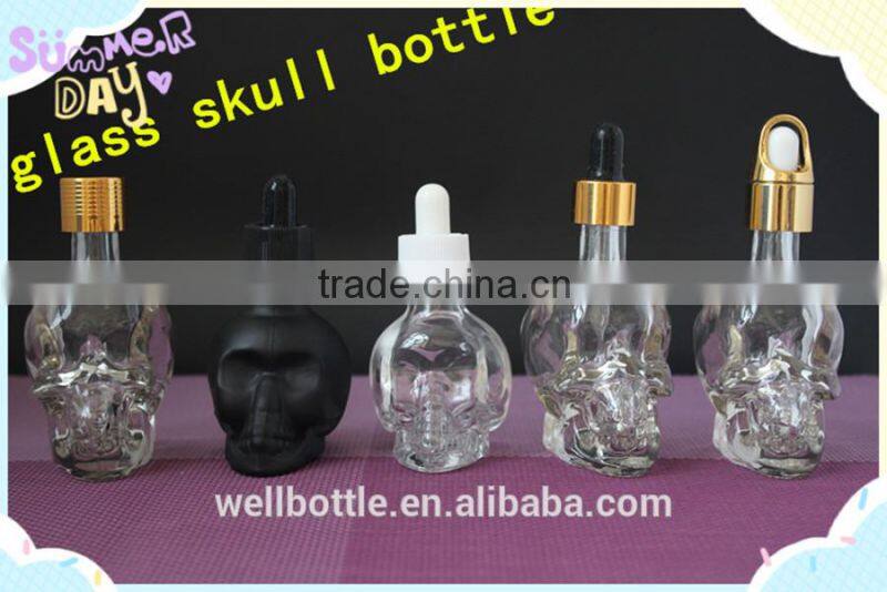 skull shape glass dropper bottle for e-juice