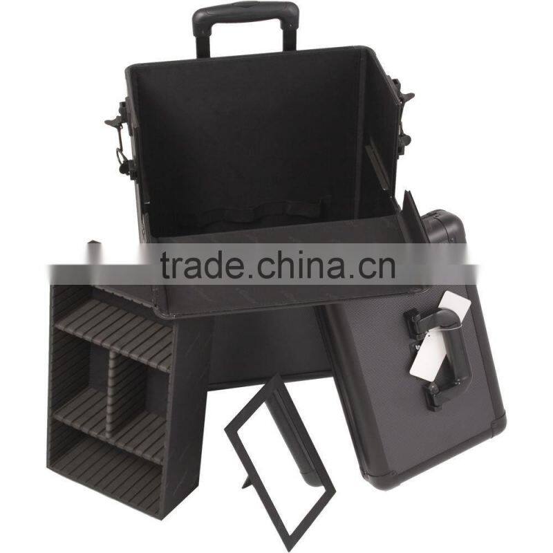 Black Texture Professional Aluminum Rolling Cosmetic Case Makeup 4-Wheel Trolley