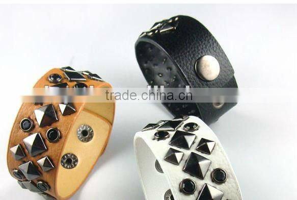 1 inch Plain Punk Wide Leather Bracelet with Rivets