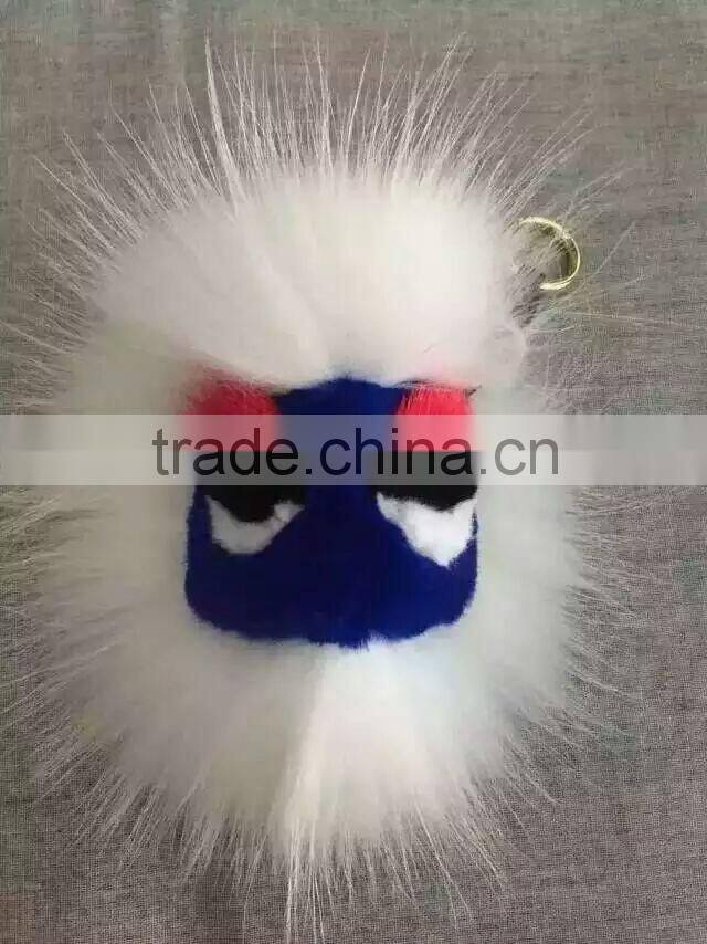 Factory Cute Style High Quality Real Fox Fur Monster Doll Keychain Charm for bag