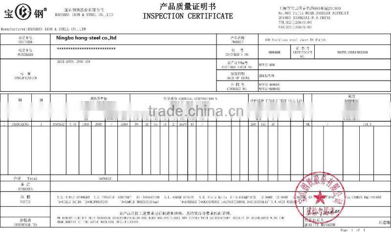 Baosteel ASTM AISI JIS 430 stainless steel plate 430 stainless steel plate with stable quality