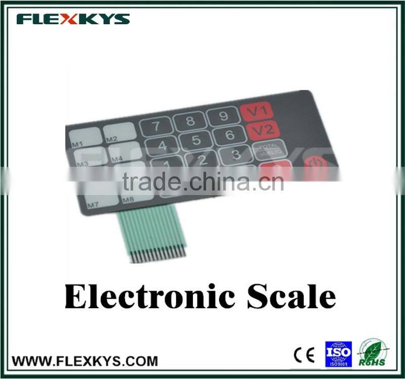 Electronic scale control panel membrane switches with flat pins