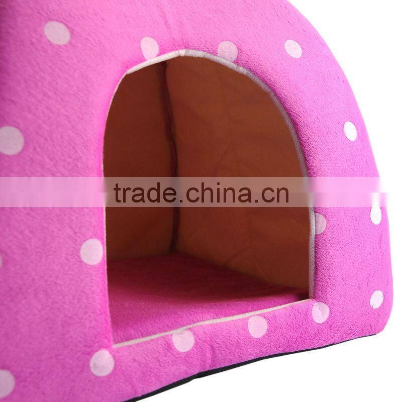 Pink Foldable Sponge Pet Dog Cat House Tent Bed Strawberry Shape Warm Kennel M
