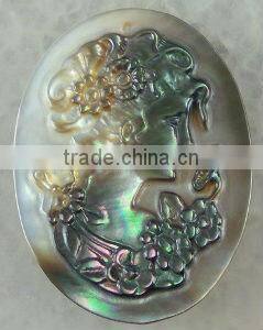 Transparent black lip sea shell buddism carving pendant