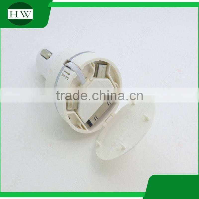 USB adaptor box set charging cable car charger 3 in 1 travel car charger with retractable cord/retractable car charger