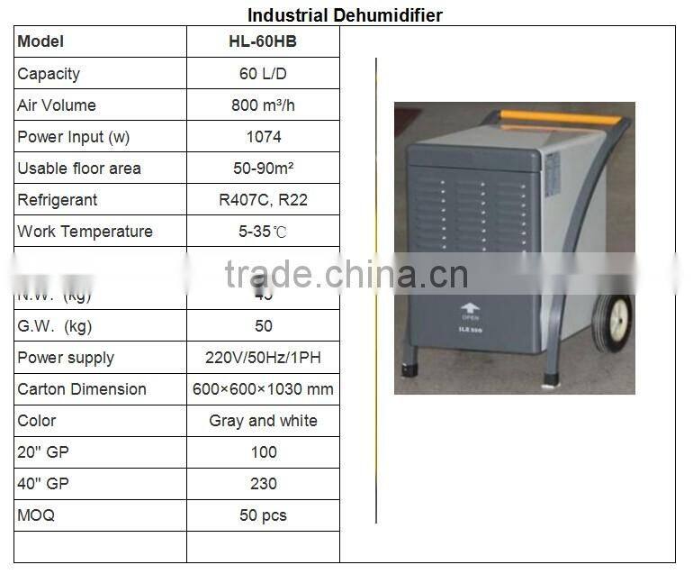 2017 New Design 60L/D Industrial dehumidifier with Wheel