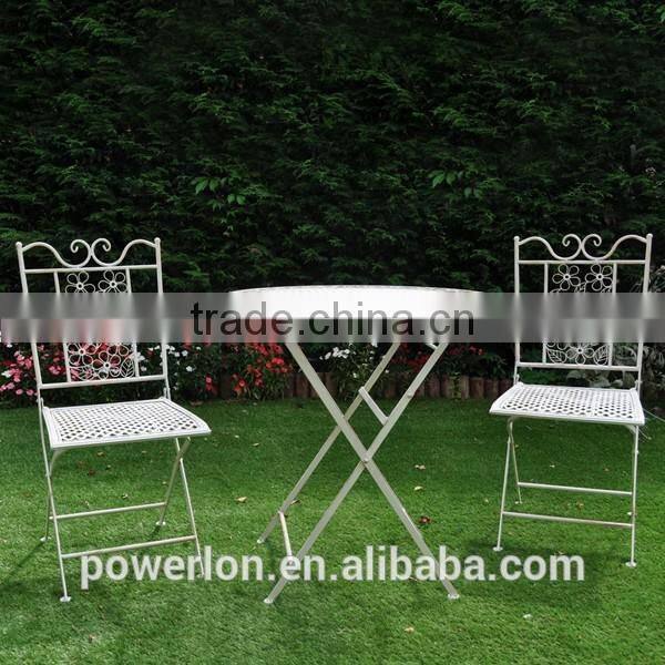 Bistro Set White With Foldable Table and Chairs Outdoor Furniture
