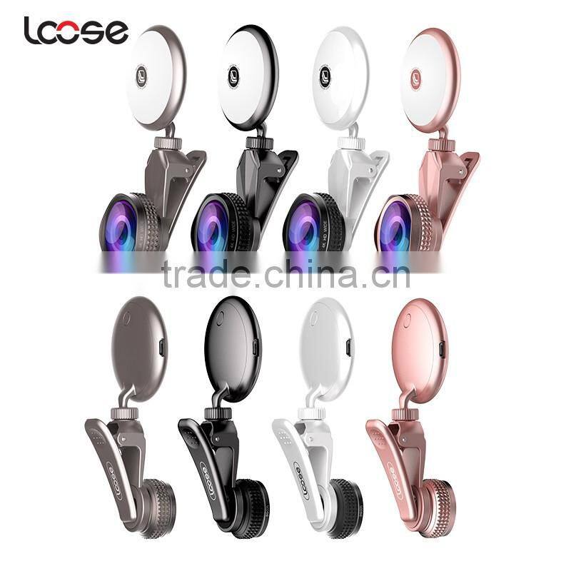 Wholesale Beauty RK19 selfie ring light Mobile phone 2 in 1 fisheyes lens Led fill light