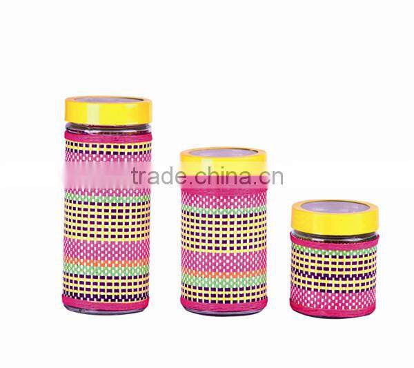 3 pieces big soled storage glass jar with window cover