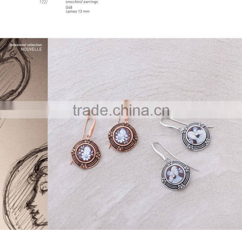 925 Sterling Silver Elegant Fairy And Flower Cameo Pearl Necklace Made in Italy C11 cameo 12-mm