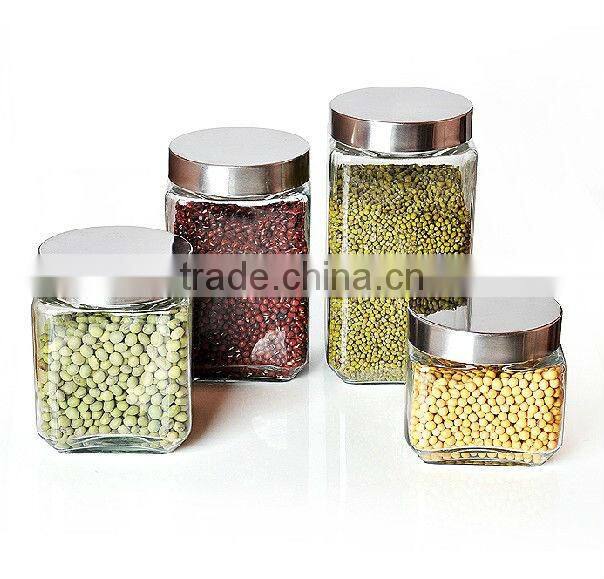 transparent sauqare glass food creal container/empty glass jar