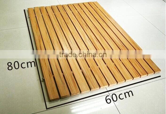111Natutal solid wooden bathroom shower floor mat non-slip wood mat